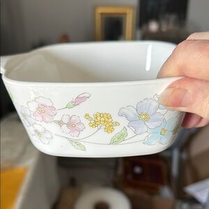 vintage Corning Ware casserole dishes, from the "Pastel Bouquet"